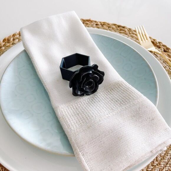 Elegant Rose Napkin Rings – Black Satin- Handmade - Wedding Party Event Planner - Picture 3 of 13